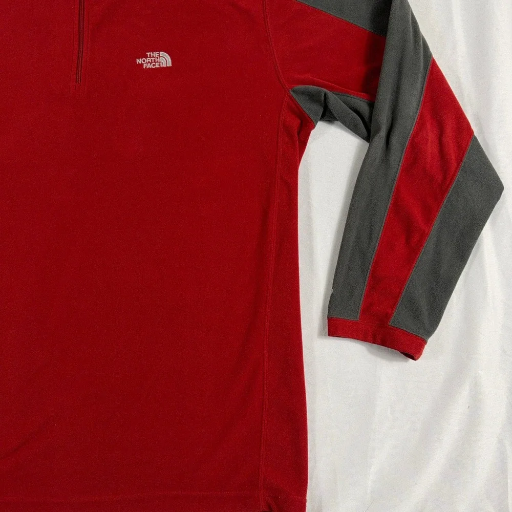 The North‎ Face Fleece Pullover TKA 100 Quarter Zip Red Gray Mens XXL